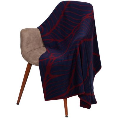 Плед In Leaf, синий с бордовым-0