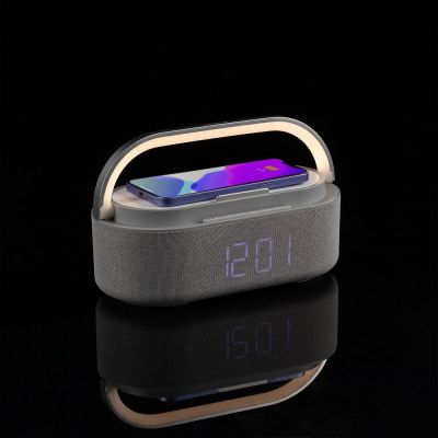 Колонка с часами и беспроводной зарядкой Veske ver.2, серая-8