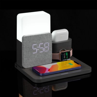 Зарядная станция с часами и подсветкой Large Charge, серая-16