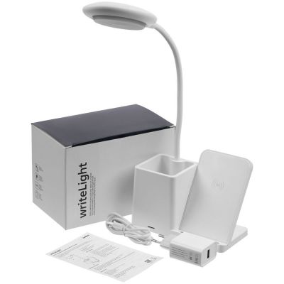 Лампа с органайзером и беспроводной зарядкой writeLight, ver. 2, белая-11