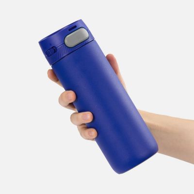 Термостакан X1 с цветной кнопкой, синий с серым-3