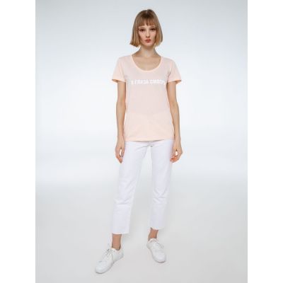 Футболка женская «В глаза смотри» со светящимся принтом, светло-розовая-4