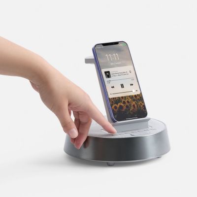 Bluetooth-колонка с беспроводной зарядкой и часами netEnergy, серая-9