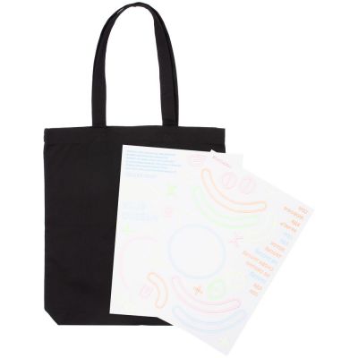 Холщовая сумка с термонаклейками «Собери кота», черная-0