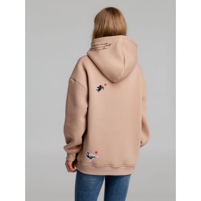 Худи оверсайз с термонаклейками Lucky Strike, бежевое-4