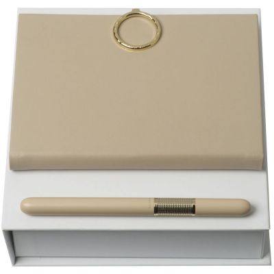 Набор Nina Ricci: блокнот А6 и роллер, бежевый-0