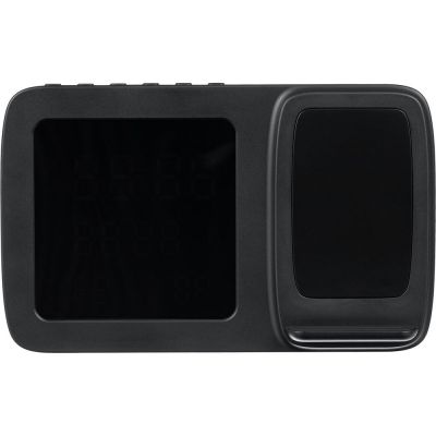 Станция беспроводной зарядки с часами и календарем и подсветкой логотипа Novem, черная-2