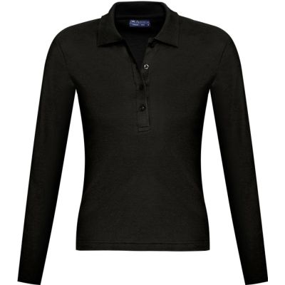Рубашка поло женская с длинным рукавом Podium 210 черная-0