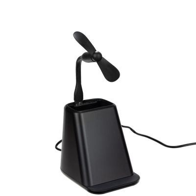 Настольный органайзер с зарядкой, лампой, вентилятором и подсветкой логотипа powerTower, черный-5