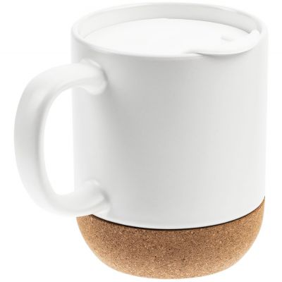 Кружка с пробковой подставкой Corky Walk для сублимационной печати, матовая, белая-1