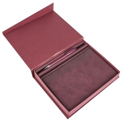 Коробка Duo под ежедневник и ручку, бордовая-3