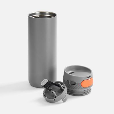 Термостакан X1 с цветной кнопкой, серый с оранжевым-1