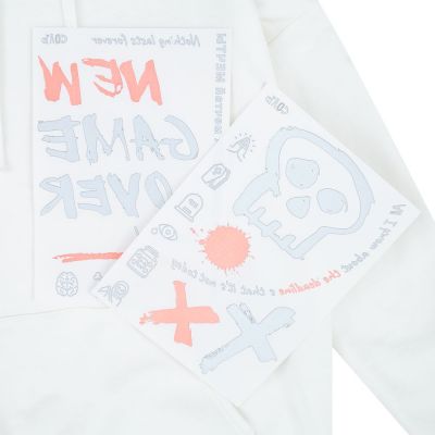 Худи оверсайз с термонаклейками Game Over, молочно-белое-1