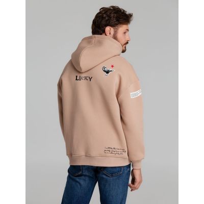Худи оверсайз с термонаклейками Lucky Strike, бежевое-6