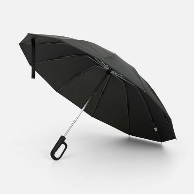 Зонт обратного сложения inLoop с ручкой-карабином, черный-0