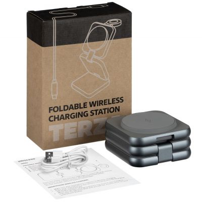 Складная станция беспроводной зарядки Terza, серебристая-9