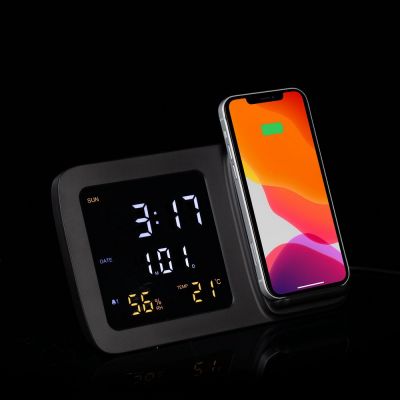 Станция беспроводной зарядки с часами и календарем и подсветкой логотипа Novem, черная-10