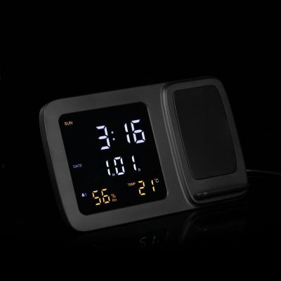 Станция беспроводной зарядки с часами и календарем и подсветкой логотипа Novem, черная-9