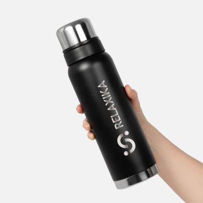 Термос Relaxika 1000 со стикерпаком, черный-8