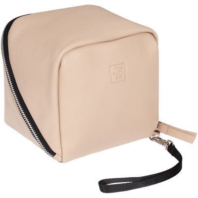 Дорожная косметичка Cubo, бежевая с логотипом-1