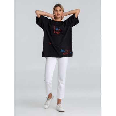 Футболка оверсайз с термонаклейками «Не трогай мою собаку!», черная-4