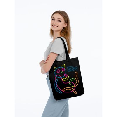 Холщовая сумка с термонаклейками «Собери кота», черная-4