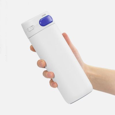 Термостакан X1 с цветной кнопкой, белый с синим-3