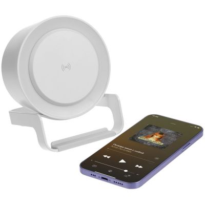 Лампа с колонкой и беспроводной зарядкой moonLight, белая-5