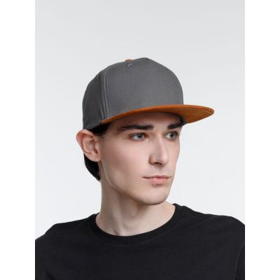 Бейсболка Foreside с прямым козырьком, серая с коричневым-7