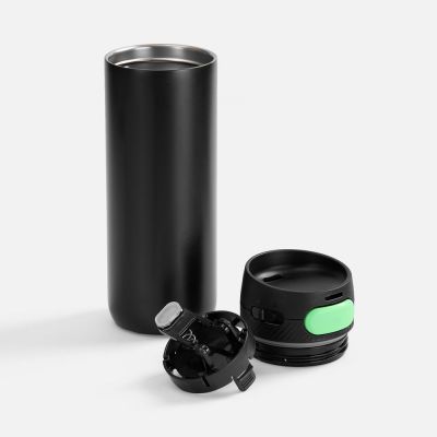 Термостакан X1 с цветной кнопкой, черный с зеленым-1