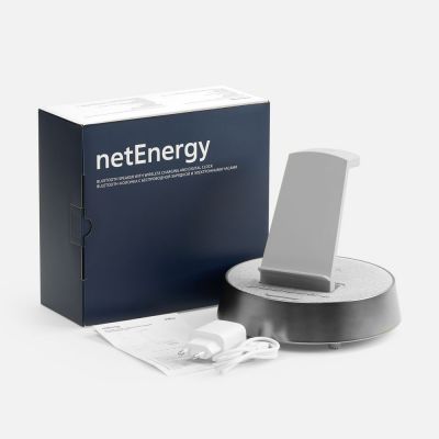 Bluetooth-колонка с беспроводной зарядкой и часами netEnergy, серая-12