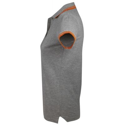 Рубашка поло женская Pasadena Women 200 с контрастной отделкой, серый меланж с оранжевым-2