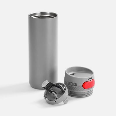 Термостакан X1 с цветной кнопкой, серый с красным-1