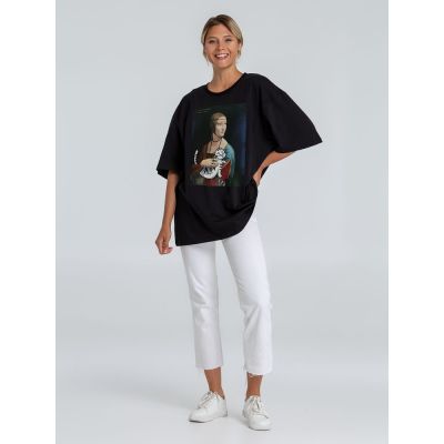 Футболка оверсайз «Дама с тигром», черная-2