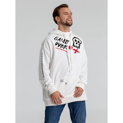 Худи оверсайз с термонаклейками Game Over, молочно-белое-3