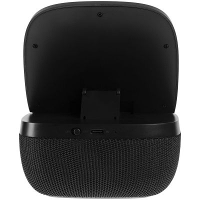 Колонка с беспроводной зарядкой Esca и подсветкой логотипа, черная-9