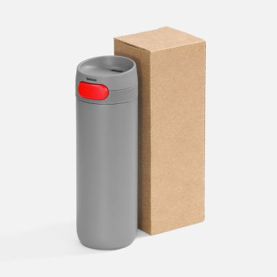 Термостакан X1 с цветной кнопкой, серый с красным-4