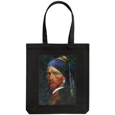 Холщовая сумка «Мужчина с жемчужной сережкой», черная-1