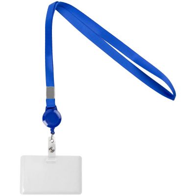 Карман для бейджа Rover с лентой и ретрактором, синий-0