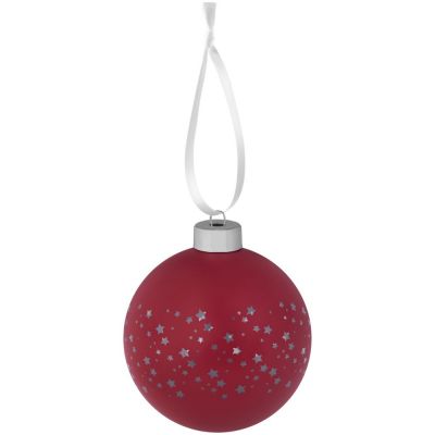 Елочный шар Stars с лентой, 10 см, красный-0