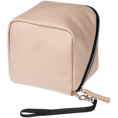 Дорожная косметичка Cubo, бежевая с логотипом-0