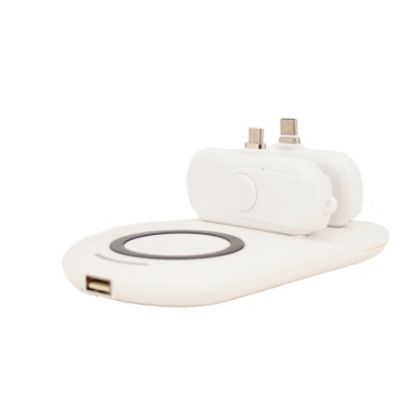 Система внешних аккумуляторов HandsFree c беспроводной зарядкой, 5000 мАч + 2х1000 мАч (белый)-0