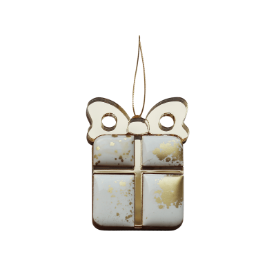 Ёлочная игрушка Подарочек (белый с золотым )-0