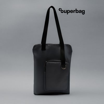 Шоппер Superbag Pocket, с внутренним креплением (карабин) и чехлом для мелочей (серый с черным)-0