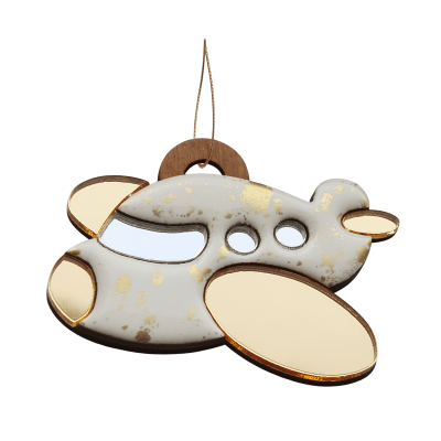 Ёлочная игрушка Самолетик (белый с золотым )-0