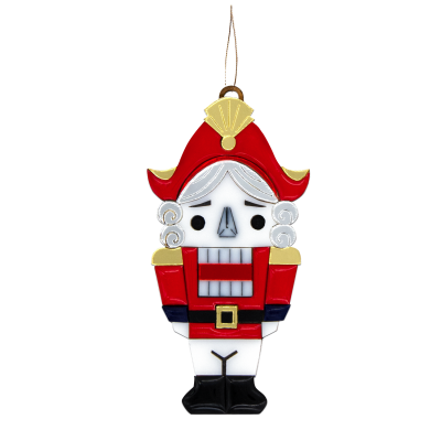 Ёлочная игрушка Щелкунчик (белый с красным)-0