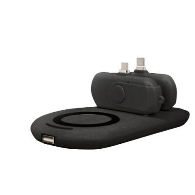 Система внешних аккумуляторов HandsFree c беспроводной зарядкой, 5000 мАч + 2х1000 мАч (черный)-0