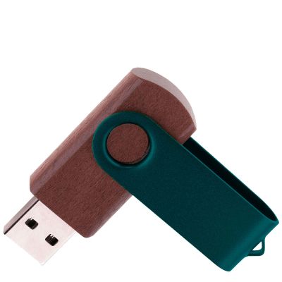 Флешка TWIST WOOD COLOR Темное дерево с зеленым 4014.32.02.32ГБ3.0-1