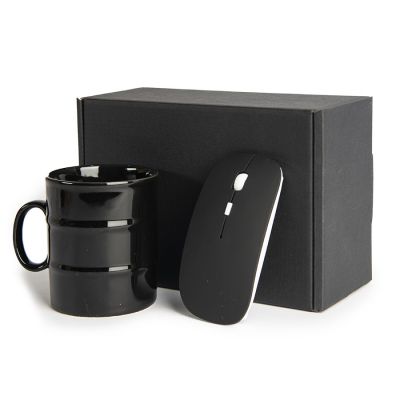 Набор подарочный HARD WORKER: кружка, мышь беспроводная, коробка, черный-0