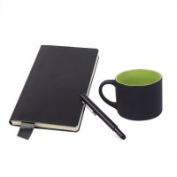 Подарочный набор DAILY COLOR: кружка, бизнес-блокнот, ручка с флешкой 4 ГБ, черный/зеленый, черный, зеленый